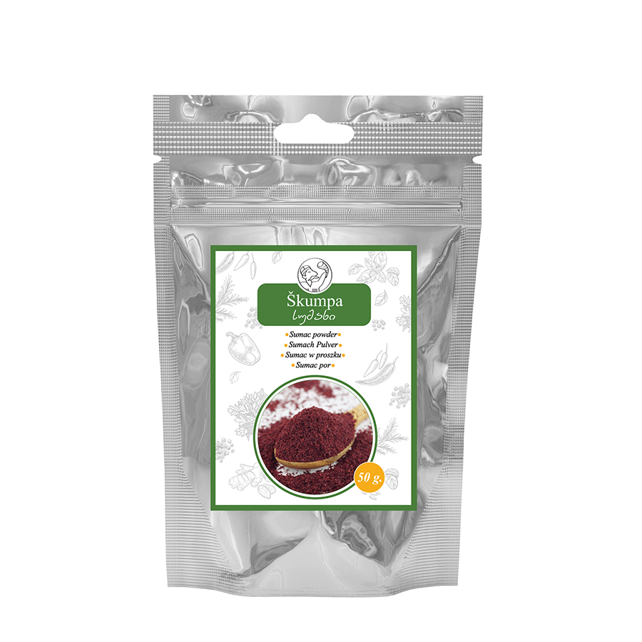Gruzínský sumac v prášku 50 g v moderním stříbrném balení pro tradiční chuť z Gruzie