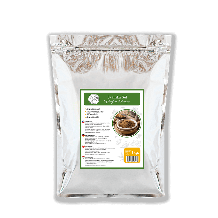 Gruzínská Svanská sůl v balení 1 kg, tradiční koření z Gruzie ideální pro ochucení jídel