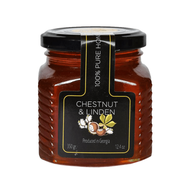 Gruzínský med kaštanový a lipový v sklenici 350 g, přírodní produkt z Gruzie pro zdraví a chuť