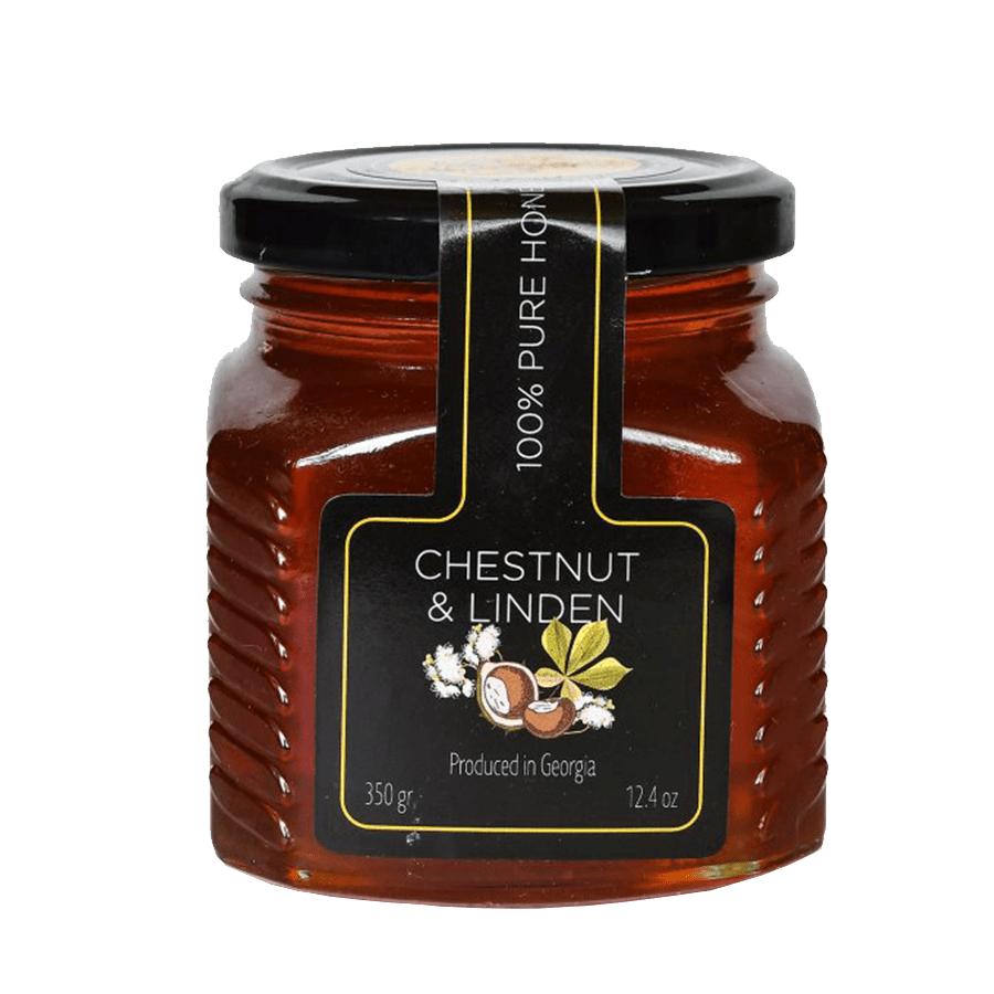 Gruzínský med kaštanový a lipový v sklenici 350 g, přírodní produkt z Gruzie pro zdraví a chuť