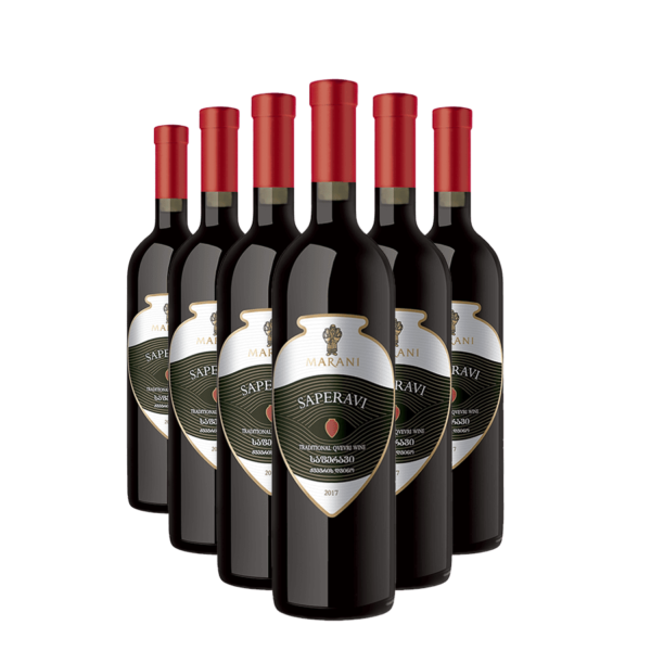 Gruzínské červené víno Saperavi Marani, šest lahví s červeným uzávěrem, tradiční produkt z Gruzie