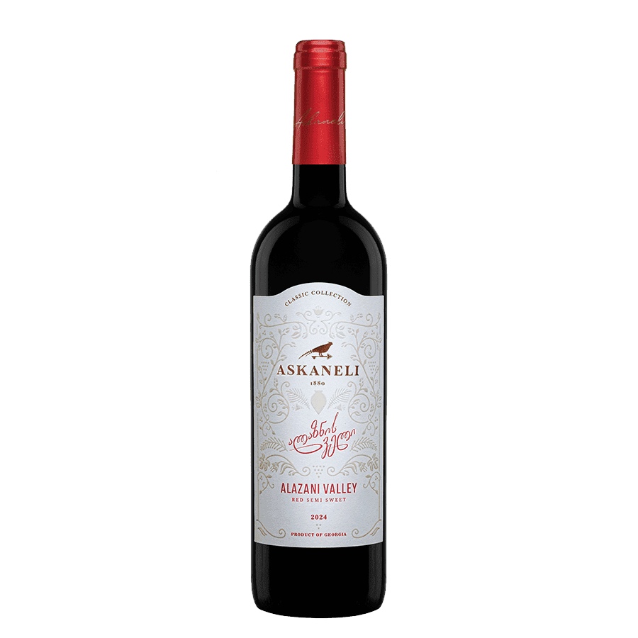 Askaneli ALAZANI VALLEY red semisweet wine - 0,75 l Savor the natural sweetness of Georgia with Askaneli Alazani Valley Red. A smooth, fruity semi-sweet wine full of berry notes. Perfect for desserts or spicy dishes. Askaneli Alazani Valley gruzínské víno červené